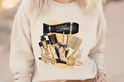 Black & Gold Hair Salon Sublimation PNG Beauty Tools Clipart Product Image 7