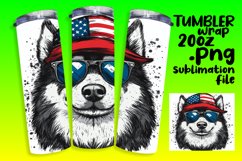 Sublimation Tumbler Wrap Dog with American Flag Design Product Image 1