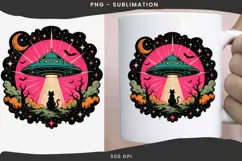 UFO black cat png design for T-shirt Product Image 3