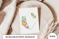 Watercolor Autumn Pumpkins Gold Frame png Product Image 3