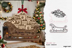 Santa Sleigh Ornament Laser Cut | Glowforge | SVG Product Image 2