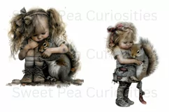 Girl, Squirrel, Grungy, PNG, Clipart, Ephemera Product Image 3