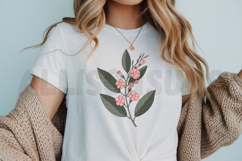 Elegant Pink Flower Branch Illustration With Green Leaves Product Image 3