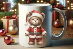 Watercolor Christmas Santa Bear Xmas Clipart Product Image 3