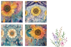 Cartoon Sunflowers Square Coasters, Floral Square Coaster Product Image 3