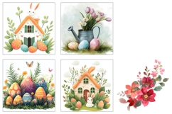 Easter House Square Coasters, Easter Flowers Sublimation Product Image 3