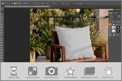 Pillow Mockup Outdoor On Wooden Chai Product Image 2
