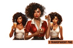 Watercolor Vintage Pin Up Black Coffee Clipart PNG Product Image 1