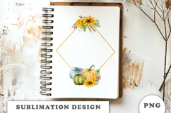Watercolor Autumn Pumpkins Gold Frame png Product Image 3