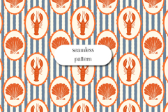 Coastal Lobster &amp; Shell Seamless Stripe Pattern Product Image 1