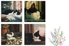 Cartoon Cat Square Coasters, Floral Square Coaster Designs Product Image 3