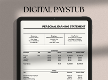 Pay stub form | Personal earning statement template | word Product Image 3