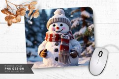 Snowman with Gloves and Scarf in Pine Forest Mouse Pad PNG Product Image 1