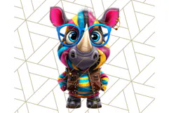 Funky Safari Animals PNG Clipart With Rainbow Hair, Cute Png Product Image 3
