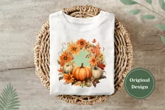 Watercolor Floral Wreath PNG, Fall Sublimation Design Product Image 3