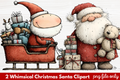 2 Whimsical Christmas Santa Clipart | Cute Santa PNG Product Image 1