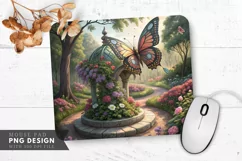 Butterfly and Floral Garden Sculpture Mouse Pad PNG Design Product Image 1