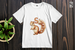 S Squirrel Floral Alphabet Letter Clipart Sublimation PNG Product Image 2