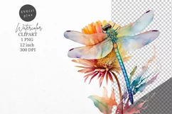 Dragonfly clipart, Flower clipart, Summer clipart Product Image 1
