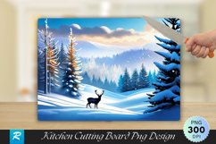 Deer and Snowy Trees Cutting Board PNG Design Product Image 1