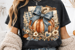 Fall Pumpkin PNG, Denim Bow Pumpkin Sublimation,autumn Product Image 1