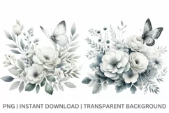 White flowers clipart, Watercolor floral art and Butterfly Product Image 3
