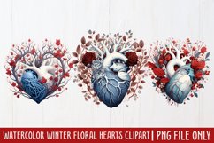 Watercolor Christmas Floral Hearts Clipart Product Image 1