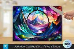 Cave Mountains Stained Glass Cutting Board PNG Design Product Image 1