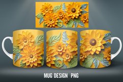 3D Sunflower Mug Sublimation PNG | Mug Wrap 3D Flowers Product Image 3