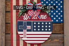 Welcome Round Sign SVG Design - 4th of July Door Design Product Image 2
