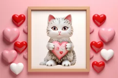 Watercolor Cat Heart Valentine Clipart, Valentines PNG Product Image 3