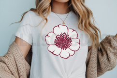 flower, floral, minimalist, vector, illustration, design, element, maroon, white, blossom, bloom, botanical, nature, simple, elegant, clip art, graphic, icon, decorative, spring, summer, invitation, card, background, pattern, modern, isolated, anemone