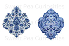 Blue Toile, Ephemera, PNG, Clipart, Junk Journal, flowers Product Image 3