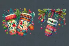 Watercolor Christmas Mittens cliparts. PNG sublimation Product Image 4