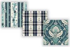 Ocean Toile Digital Paper Pack, Vintage Floral Toile Product Image 3