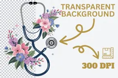Floral Stethoscope PNG Medical Nurse Clipart with Flowers Product Image 2