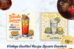 Vintage Cocktail Recipe square coasters. Sublimation PNG. Product Image 1