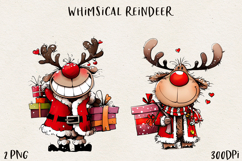 Cute Whimsical Christmas Reindeer Clipart Holiday PNG Product Image 7