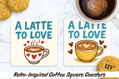 Retro-Inspired Style Coffee Square Coasters. Sublimation PNG Product Image 1