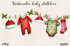 Watercolor Christmas Baby Clothesline Clipart PNG Product Image 1