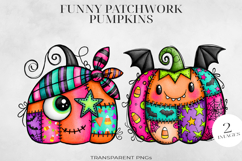 Patchwork Halloween Pumpkin PNG, Stitched Clipart Product Image 1