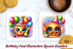 Birthday Food Square Coaster PNG 4x4, Sublimation Design. Product Image 1