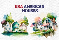 USA american house watercolor clipart Product Image 3