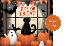 Trick Or Treat Halloween Tumbler, Halloween Black Cat Print Product Image 3