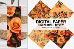 Orange Roses Flowers Digital Paper - Flowers Background Product Image 1
