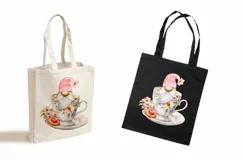 Watercolor gnome in a mug of tea with cookies, Gnome PNG Product Image 3