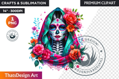Floral Vibrant la catrina Day of Dead Clipart Sugar skull Product Image 1