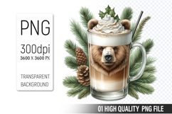 Christmas Coffee With A Bear Clipart, Coffee Lover Clipart Product Image 1