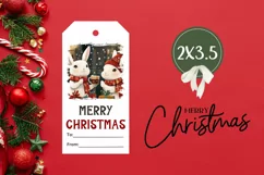 Winter Gift Tags PNG, Cartoon Christmas Rabbits Gift Tag Product Image 3