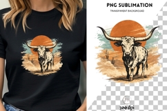 Western Longhorn PNG | Rustic Bull and Cactus Graphic Product Image 3